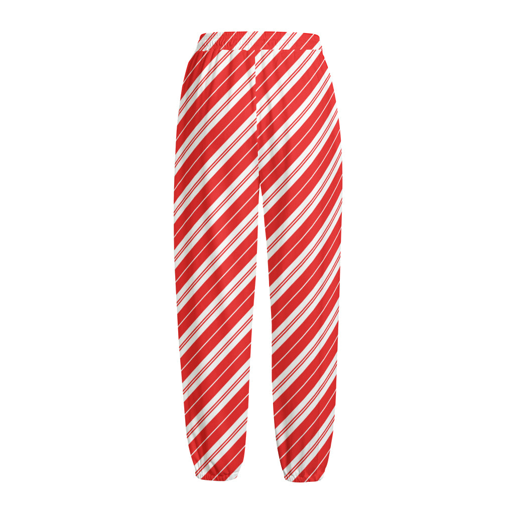 Candy Cane Stripes Pattern Print Fleece Lined Knit Pants