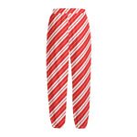 Candy Cane Stripes Pattern Print Fleece Lined Knit Pants