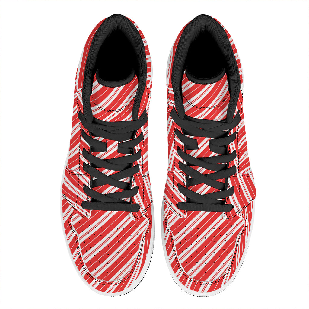 Candy Cane Stripes Pattern Print High Top Leather Sneakers