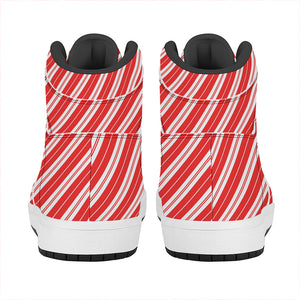 Candy Cane Stripes Pattern Print High Top Leather Sneakers