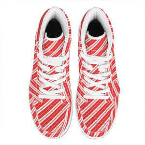 Candy Cane Stripes Pattern Print High Top Leather Sneakers