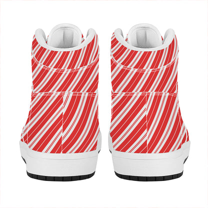 Candy Cane Stripes Pattern Print High Top Leather Sneakers