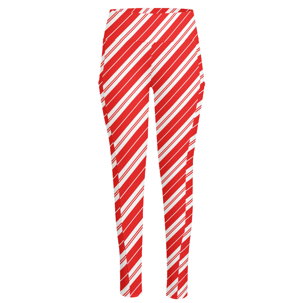 Candy Cane Stripes Pattern Print High-Waisted Pocket Leggings