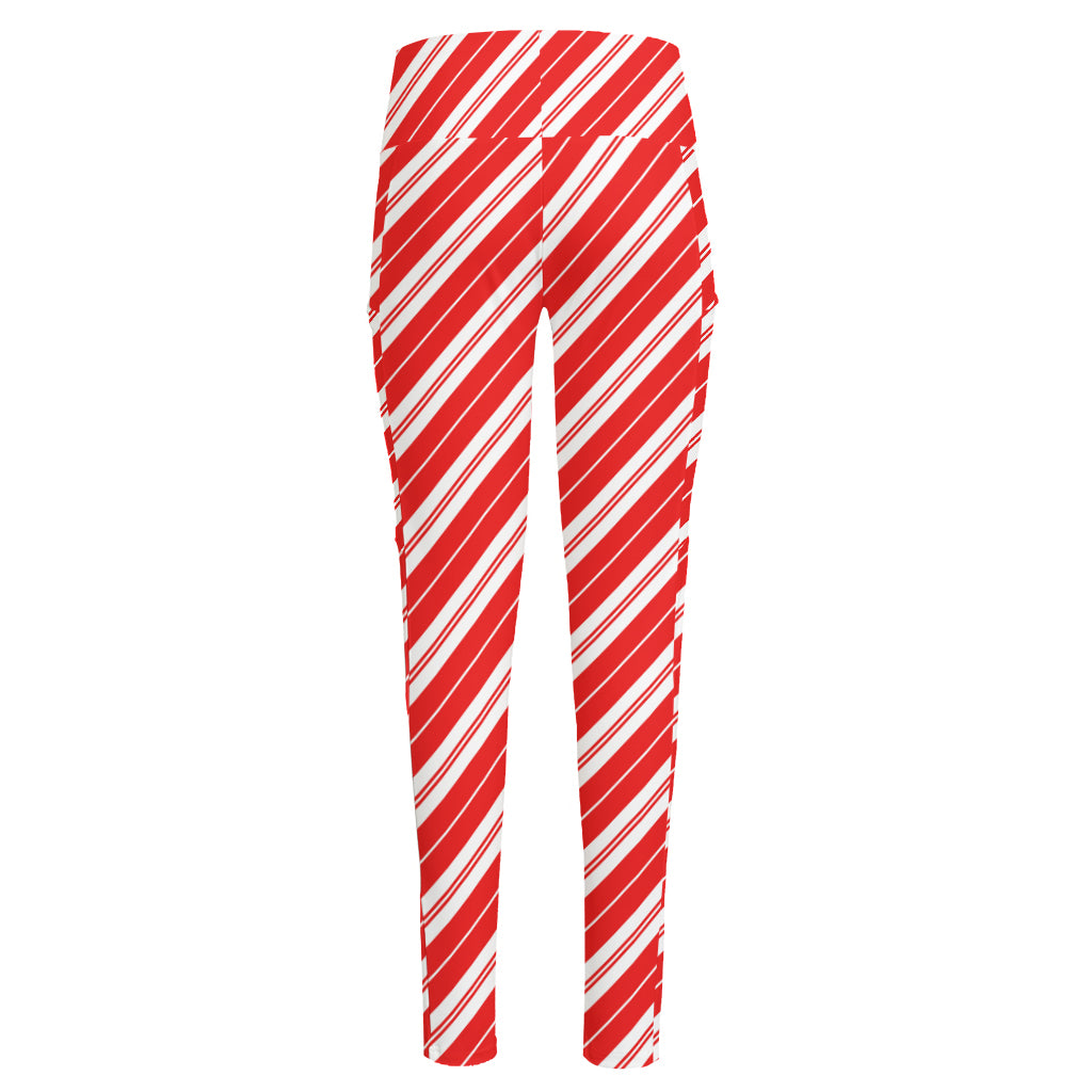 Candy Cane Stripes Pattern Print High-Waisted Pocket Leggings