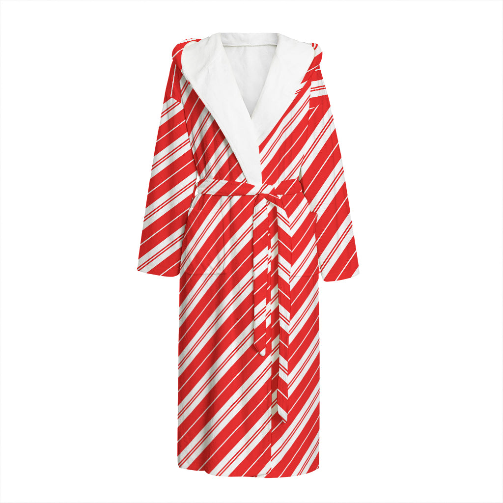 Candy Cane Stripes Pattern Print Hooded Bathrobe