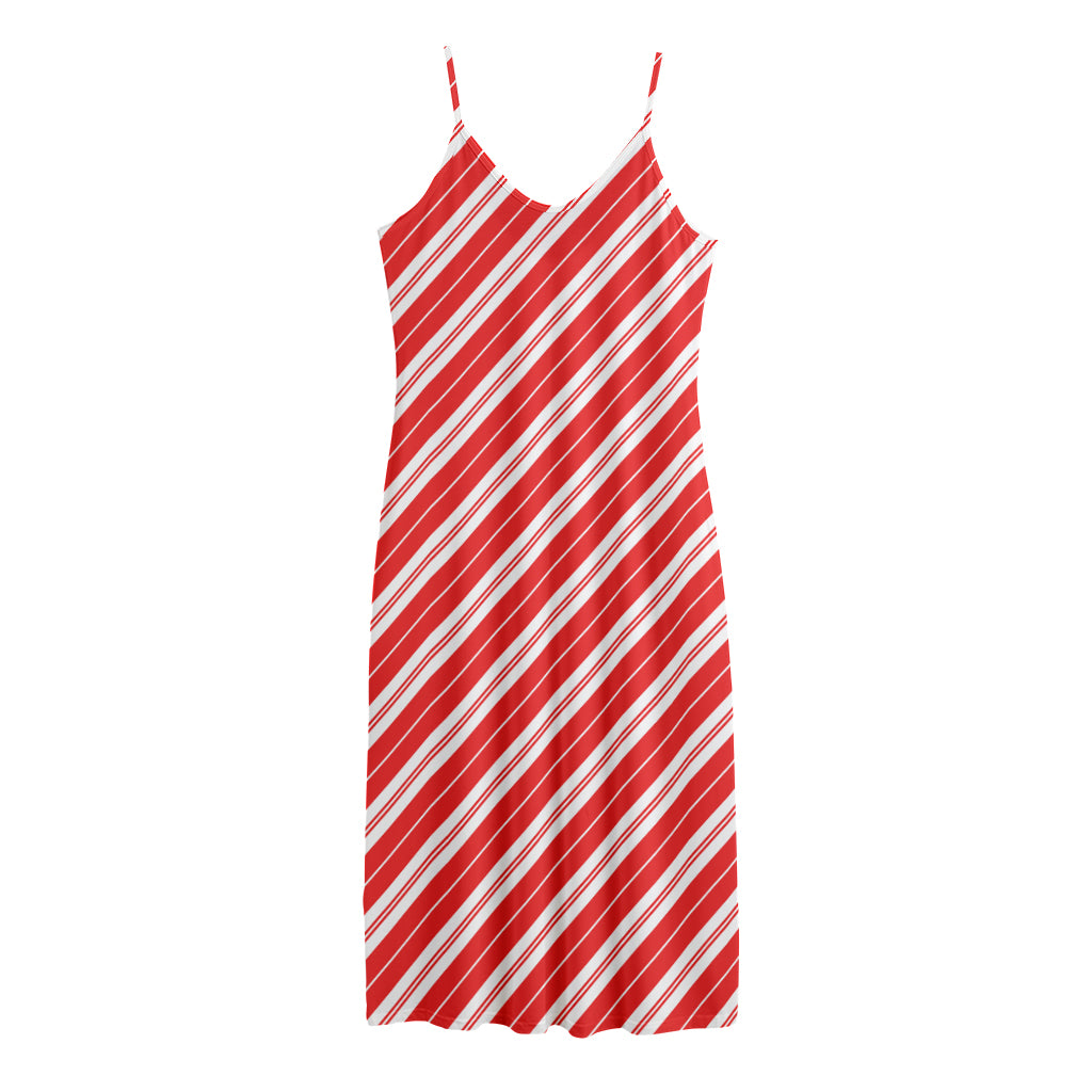 Candy Cane Stripes Pattern Print Jersey Midi Cami Dress