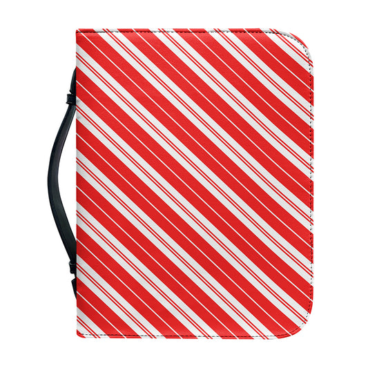 Candy Cane Stripes Pattern Print Leather Bible Cover