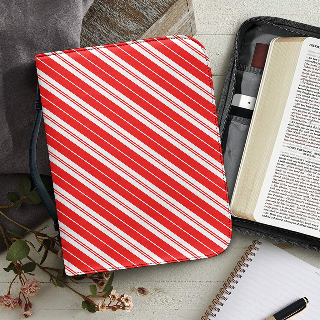 Candy Cane Stripes Pattern Print Leather Bible Cover