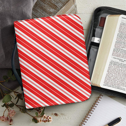 Candy Cane Stripes Pattern Print Leather Bible Cover