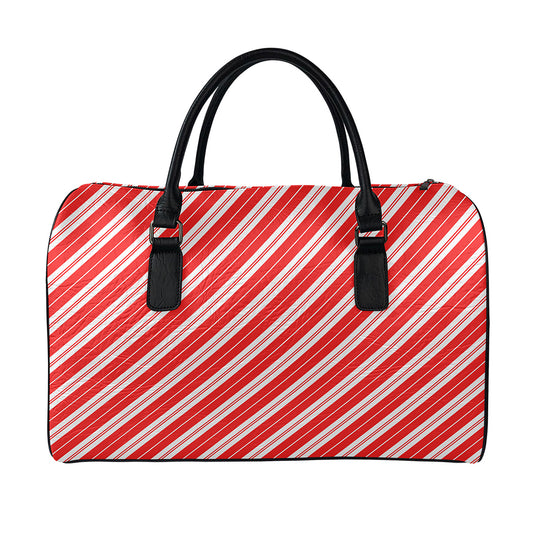 Candy Cane Stripes Pattern Print Leather Duffle Bag