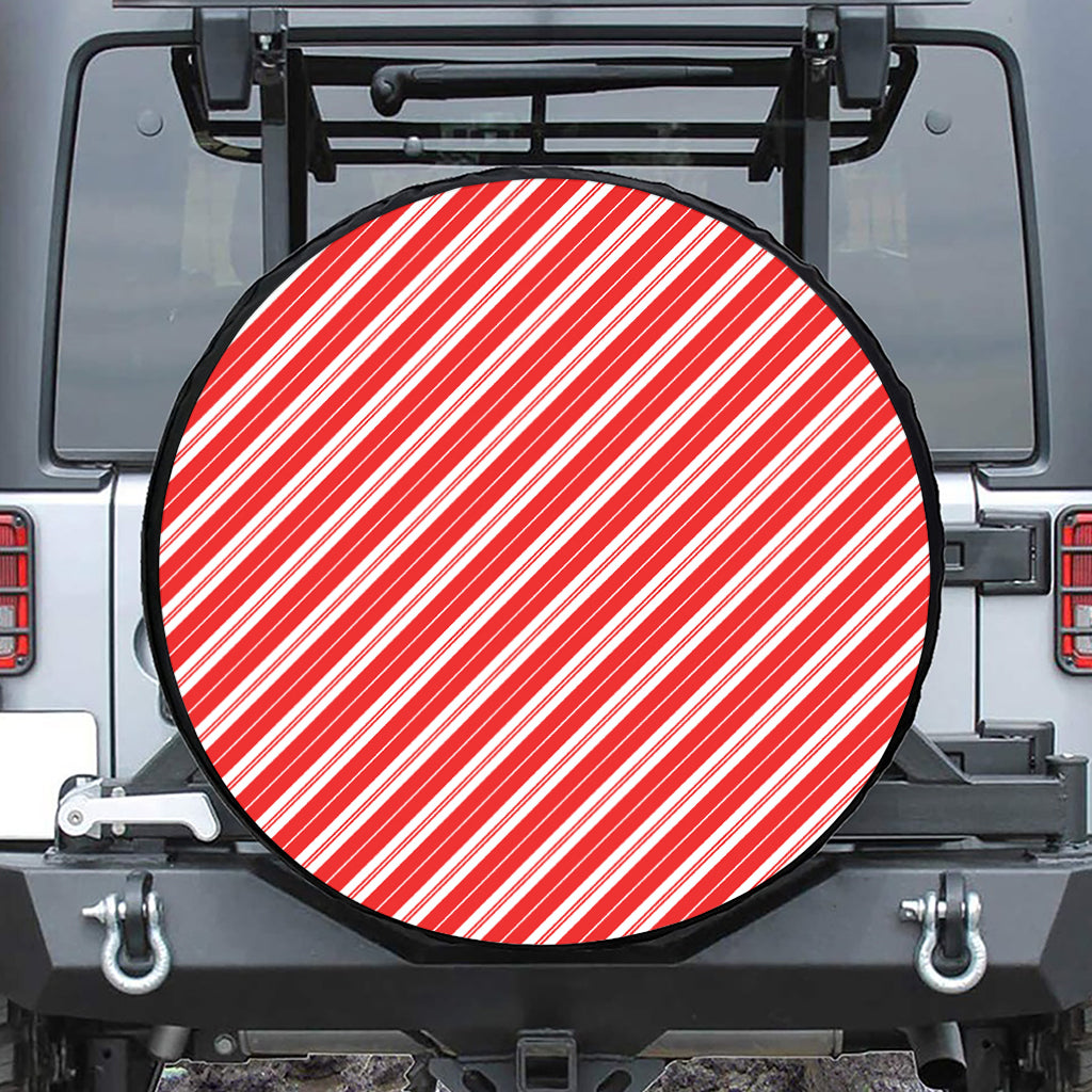 Candy Cane Stripes Pattern Print Leather Spare Tire Cover