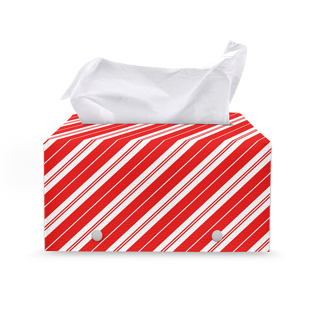 Candy Cane Stripes Pattern Print Leather Tissue Box Cover