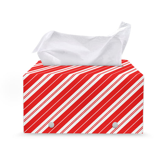 Candy Cane Stripes Pattern Print Leather Tissue Box Cover