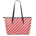 Candy Cane Stripes Pattern Print Leather Tote Bag With Zipper