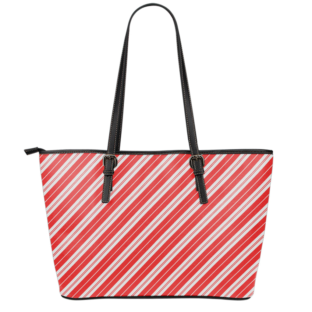 Candy Cane Stripes Pattern Print Leather Tote Bag