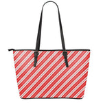 Candy Cane Stripes Pattern Print Leather Tote Bag