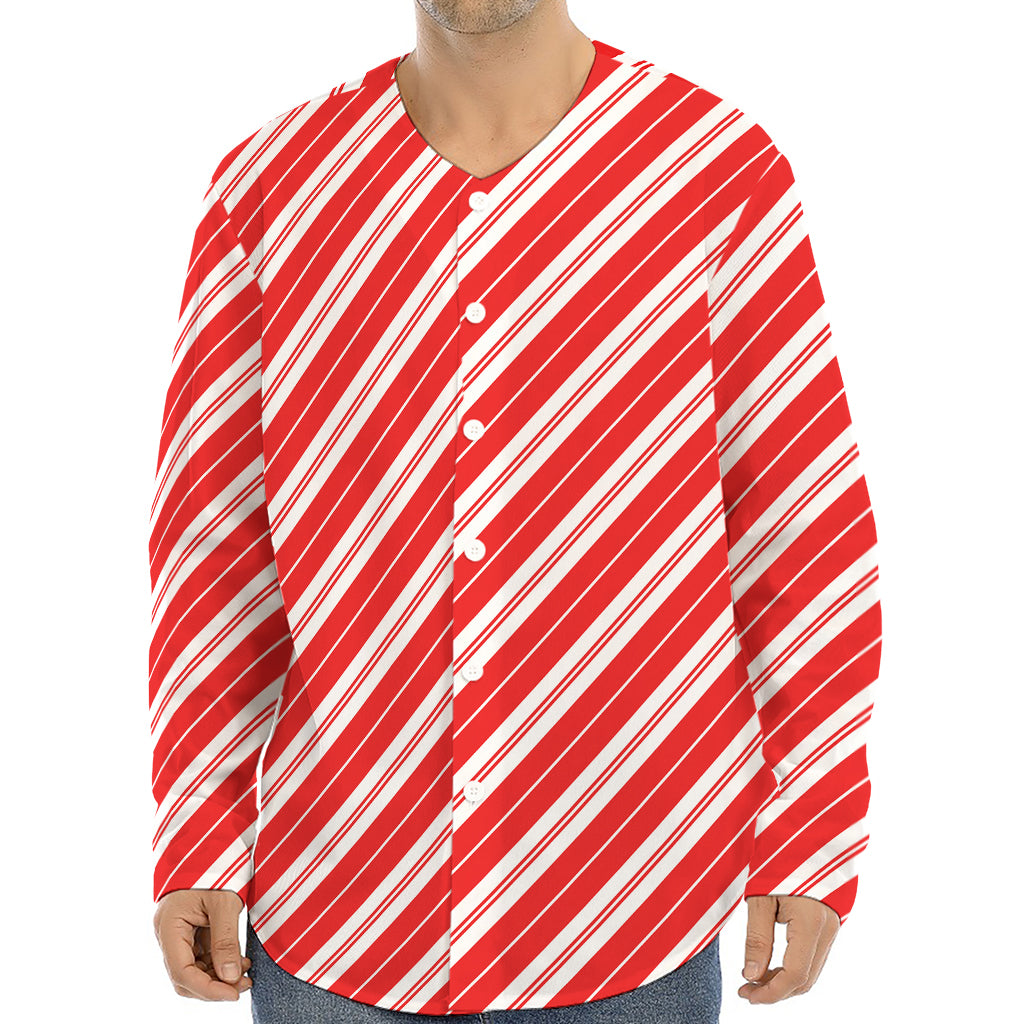 Candy Cane Stripes Pattern Print Long Sleeve Baseball Jersey