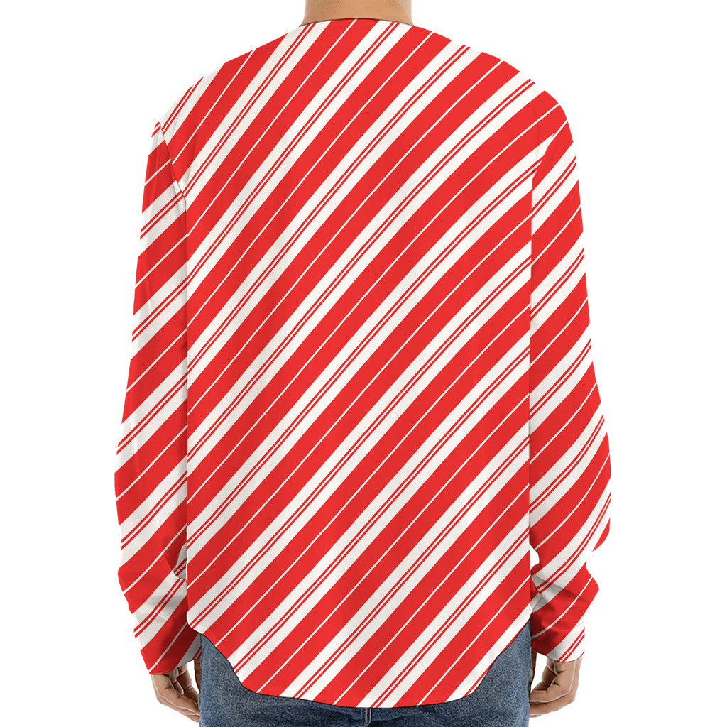 Candy Cane Stripes Pattern Print Long Sleeve Baseball Jersey