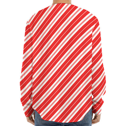 Candy Cane Stripes Pattern Print Long Sleeve Baseball Jersey