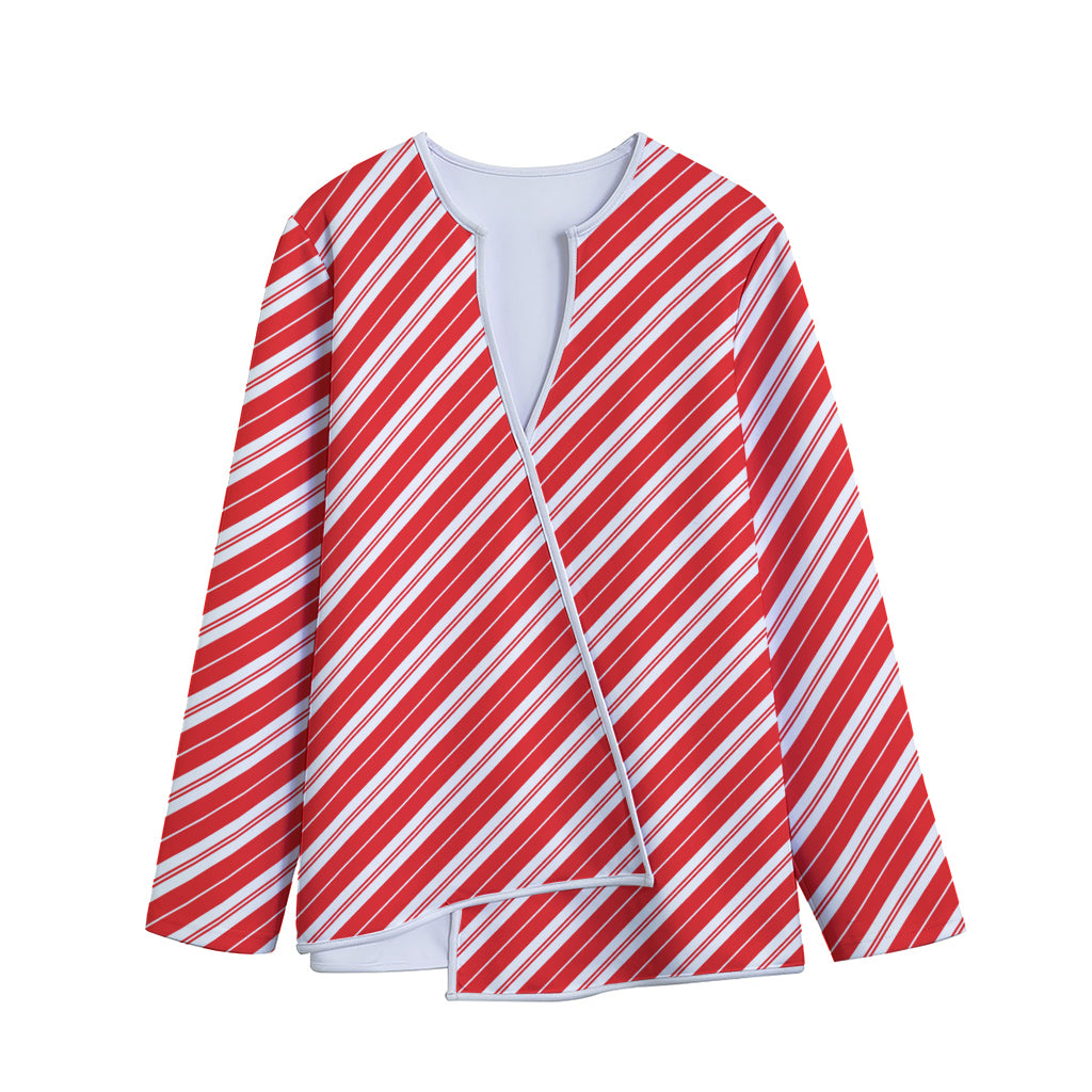 Candy Cane Stripes Pattern Print Long Sleeve Short Coat