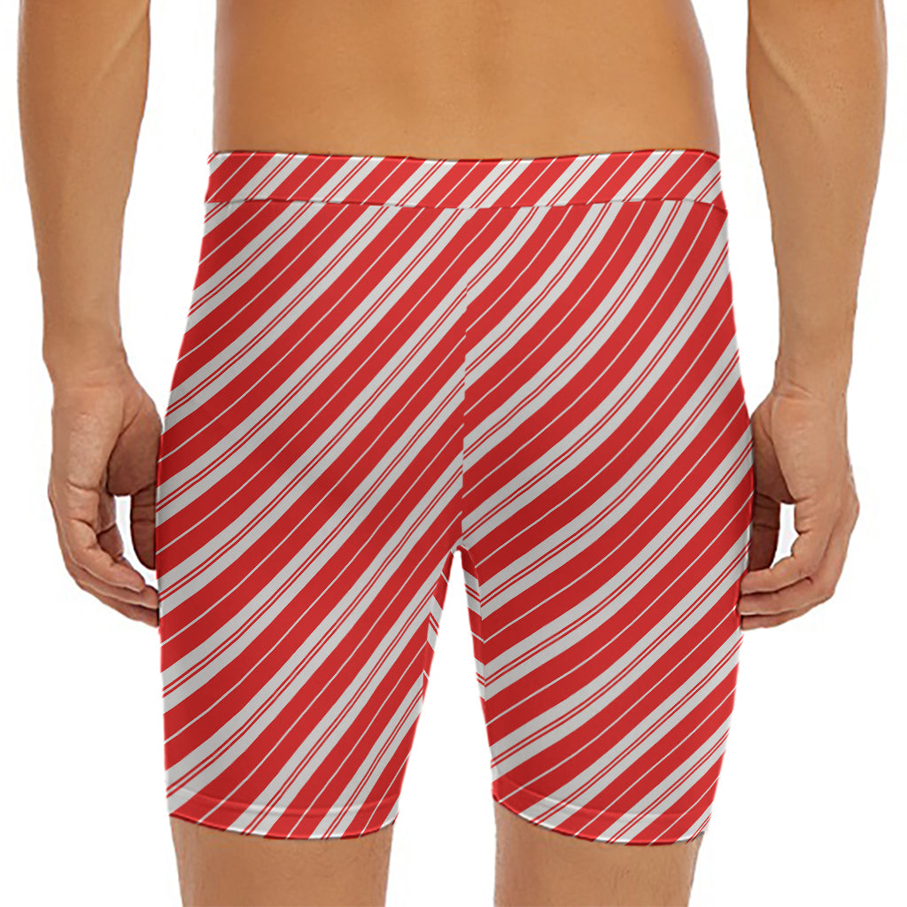 Candy Cane Stripes Pattern Print Men's Long Boxer Briefs