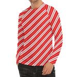 Candy Cane Stripes Pattern Print Men's Long Sleeve Rash Guard