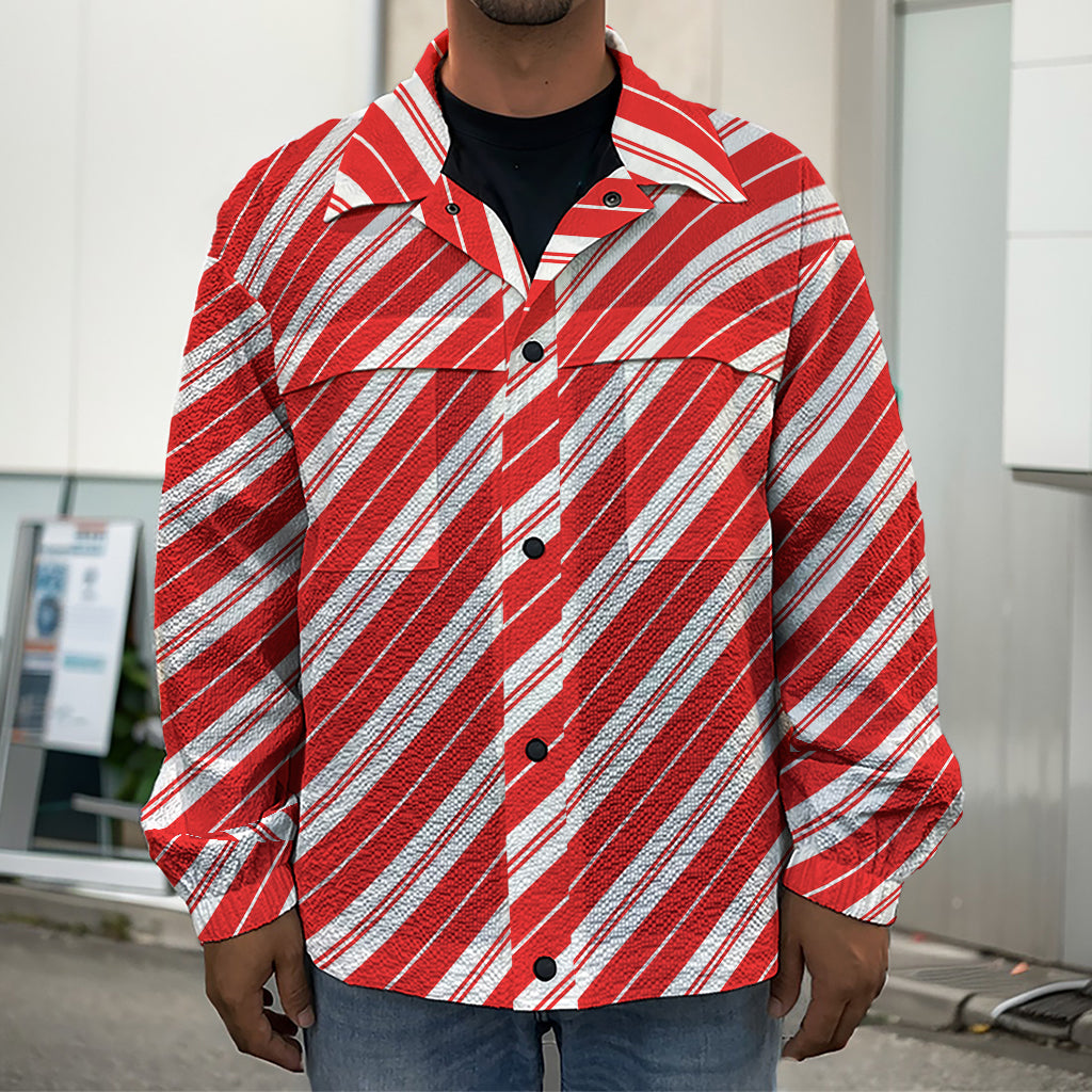 Candy Cane Stripes Pattern Print Men's Shirt Jacket