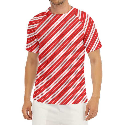 Candy Cane Stripes Pattern Print Men's Short Sleeve Rash Guard