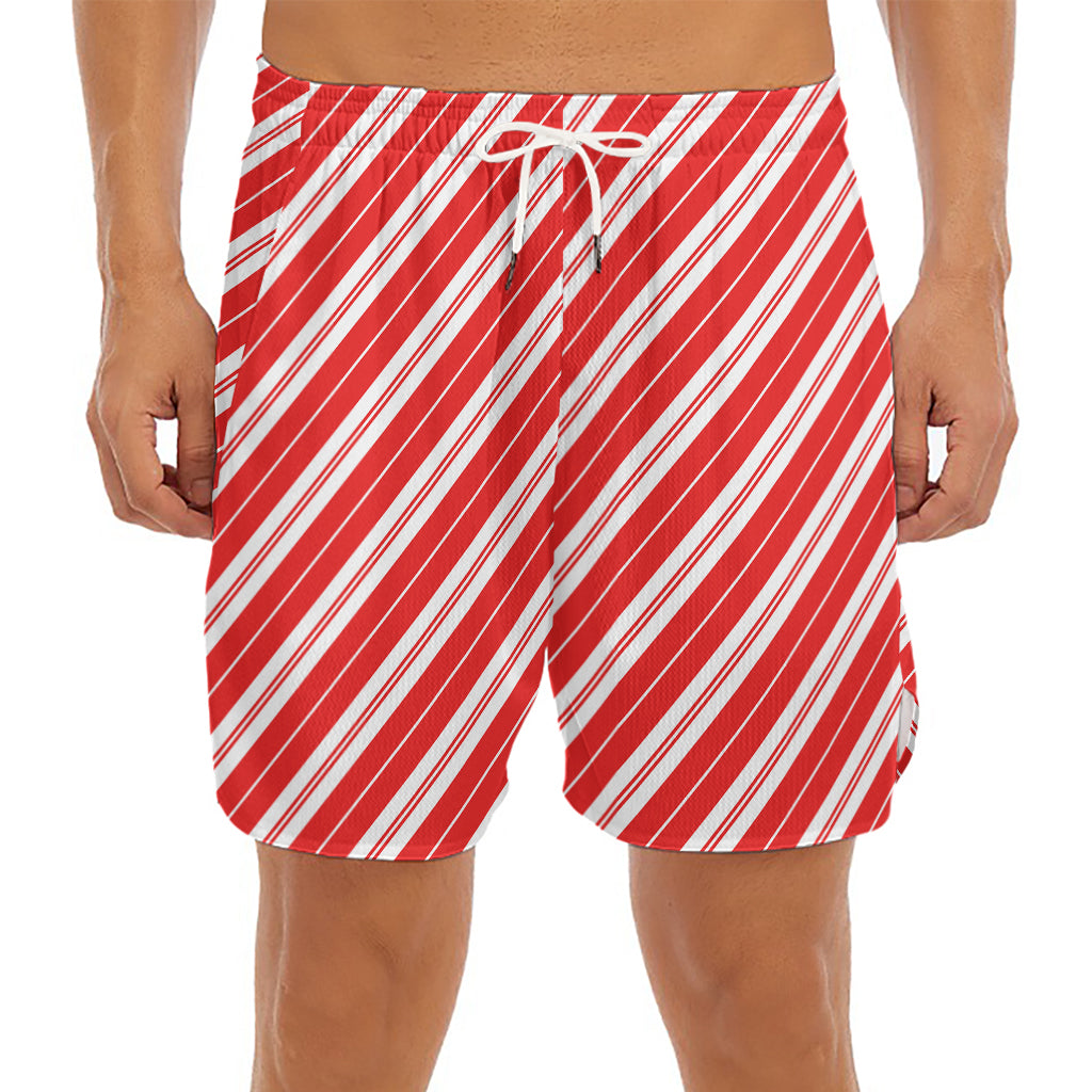 Candy Cane Stripes Pattern Print Men's Split Running Shorts