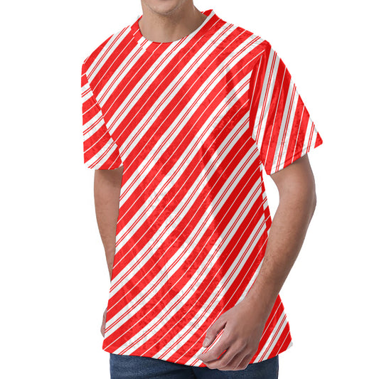 Candy Cane Stripes Pattern Print Men's Velvet T-Shirt