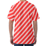 Candy Cane Stripes Pattern Print Men's Velvet T-Shirt