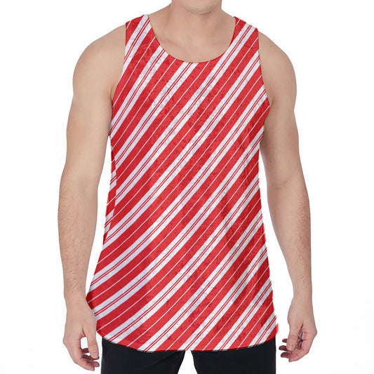 Candy Cane Stripes Pattern Print Men's Velvet Tank Top