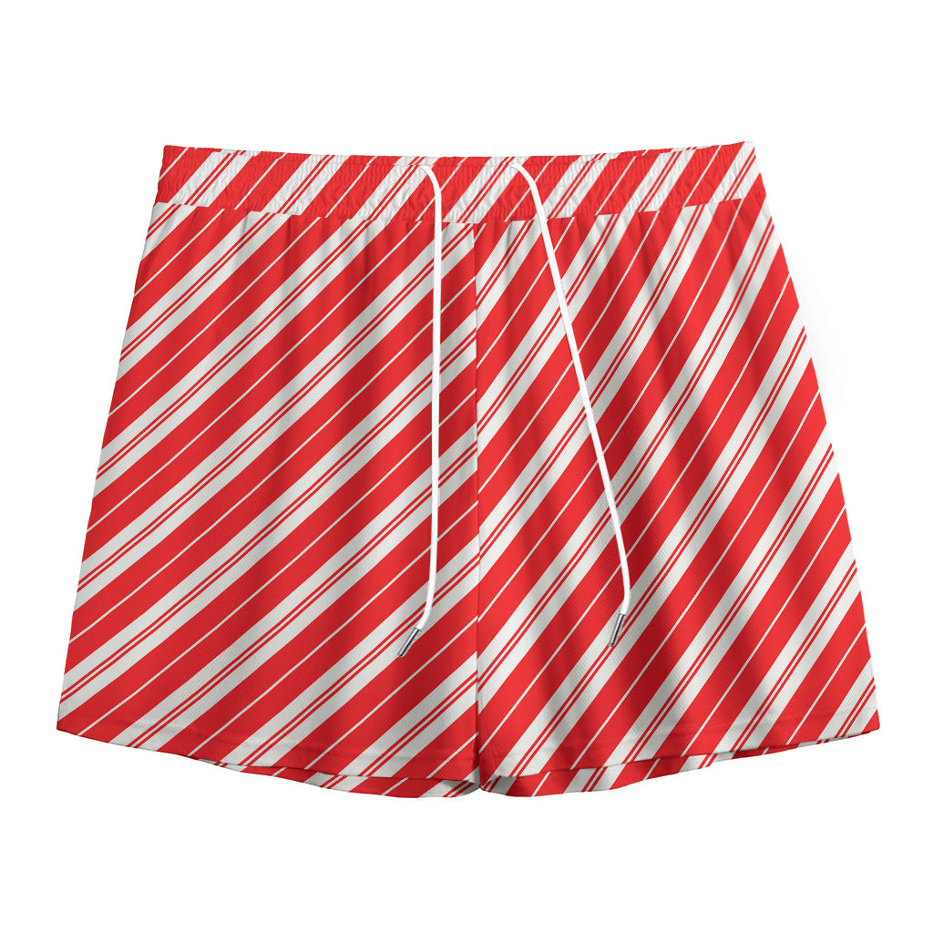 Candy Cane Stripes Pattern Print Mesh Shorts