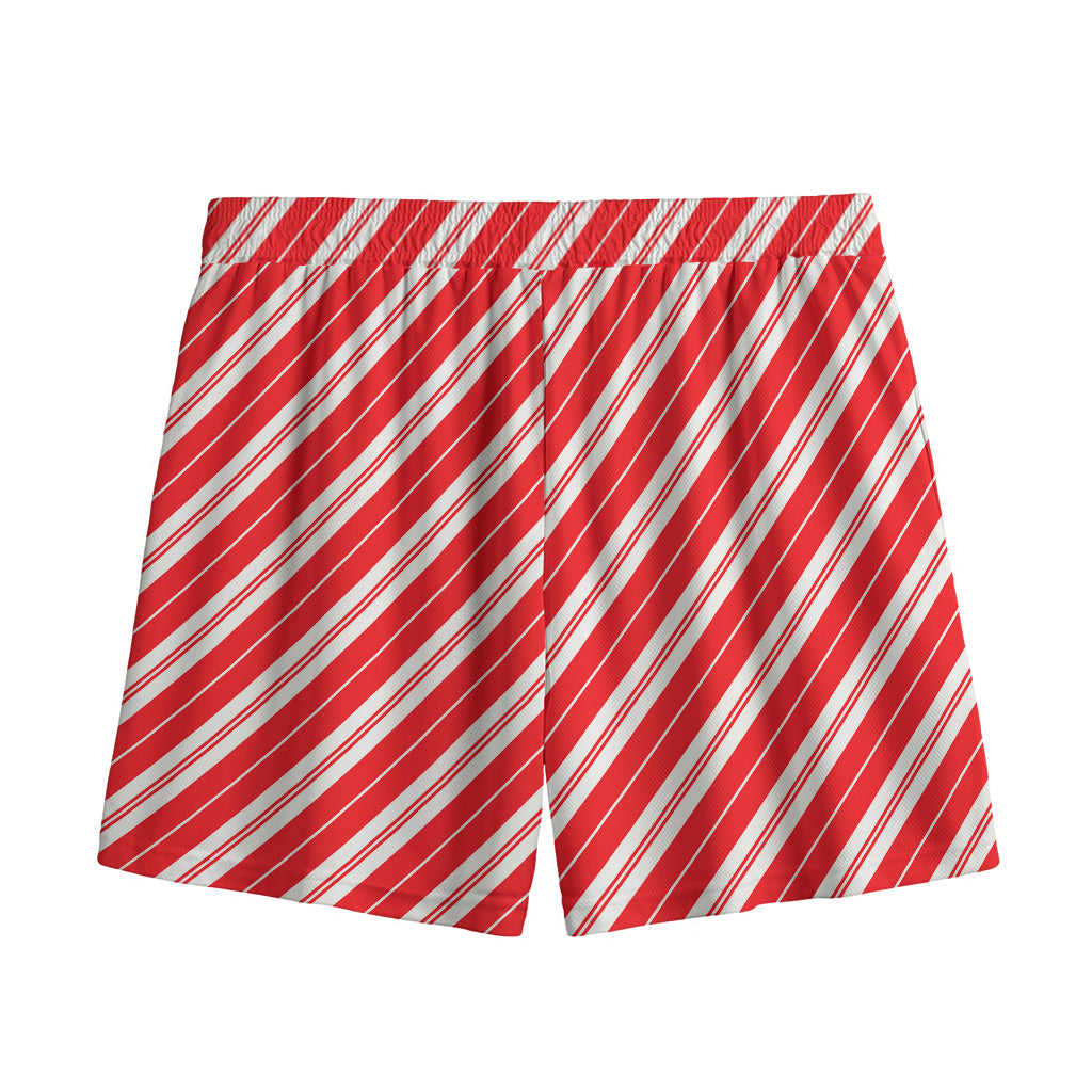 Candy Cane Stripes Pattern Print Mesh Shorts