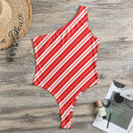 Candy Cane Stripes Pattern Print One Shoulder Bodysuit