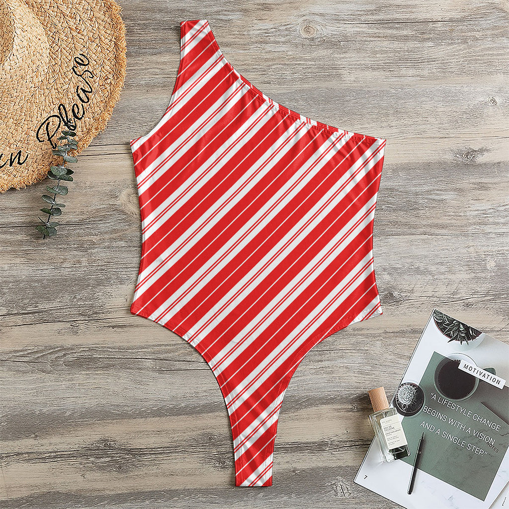 Candy Cane Stripes Pattern Print One Shoulder Bodysuit