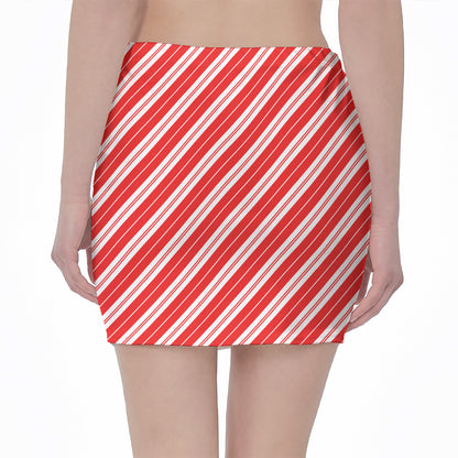 Candy Cane Stripes Pattern Print Pencil Mini Skirt