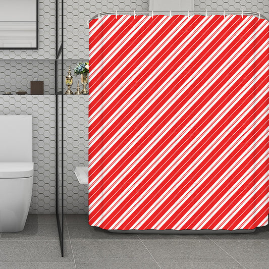 Candy Cane Stripes Pattern Print Polyester Shower Curtain