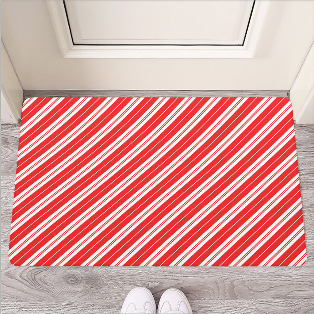 Candy Cane Stripes Pattern Print Rubber Doormat