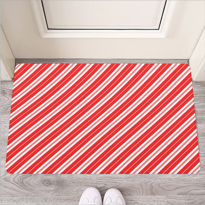 Candy Cane Stripes Pattern Print Rubber Doormat