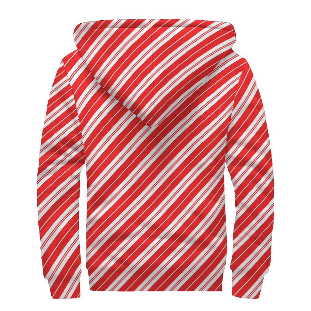 Candy Cane Stripes Pattern Print Sherpa Lined Zip Up Hoodie