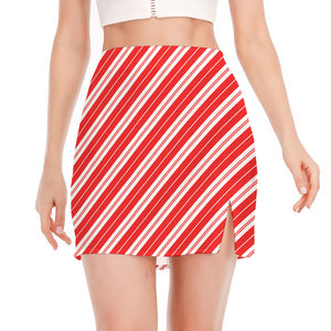 Candy Cane Stripes Pattern Print Side Slit Mini Skirt