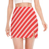 Candy Cane Stripes Pattern Print Side Slit Mini Skirt