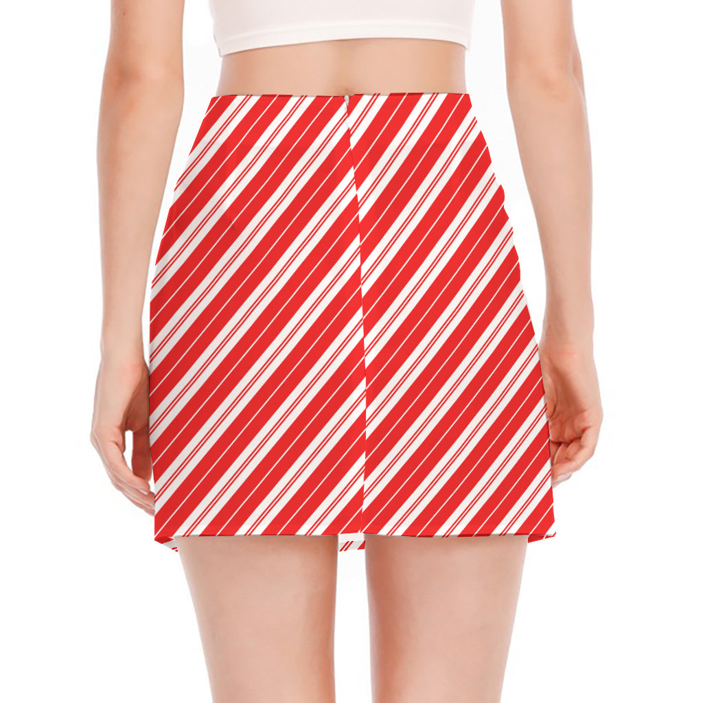 Candy Cane Stripes Pattern Print Side Slit Mini Skirt