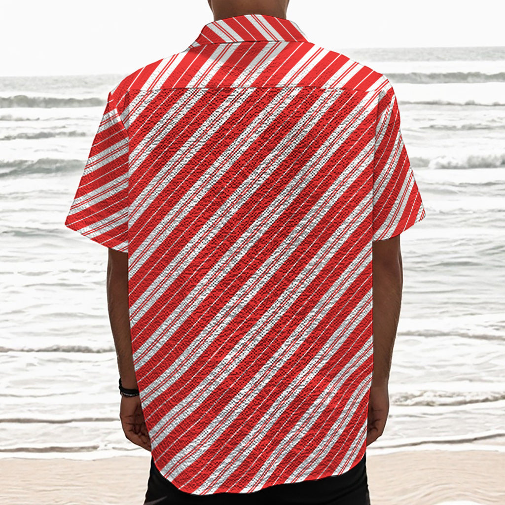 Candy Cane Stripes Pattern Print Textured Short Sleeve Shirt