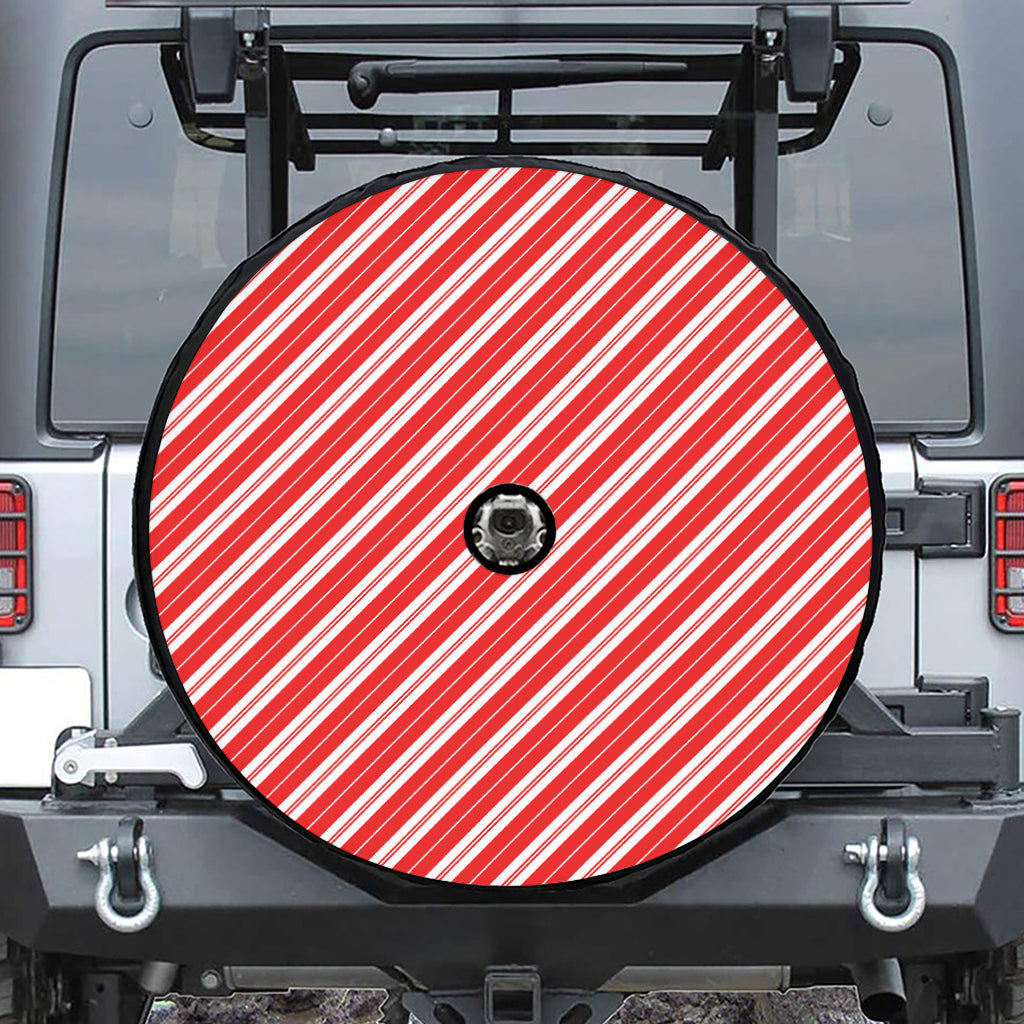 Candy Cane Stripes Pattern Print Tire Cover With Camera Hole