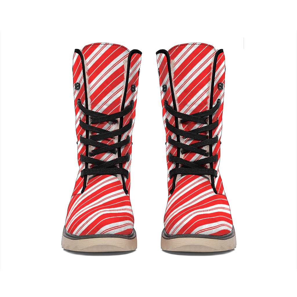 Candy Cane Stripes Pattern Print Winter Boots