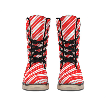 Candy Cane Stripes Pattern Print Winter Boots