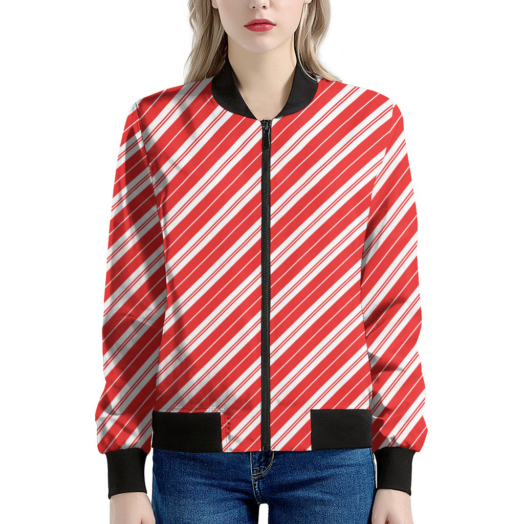 Candy Cane Stripes Pattern Print Women's Bomber Jacket