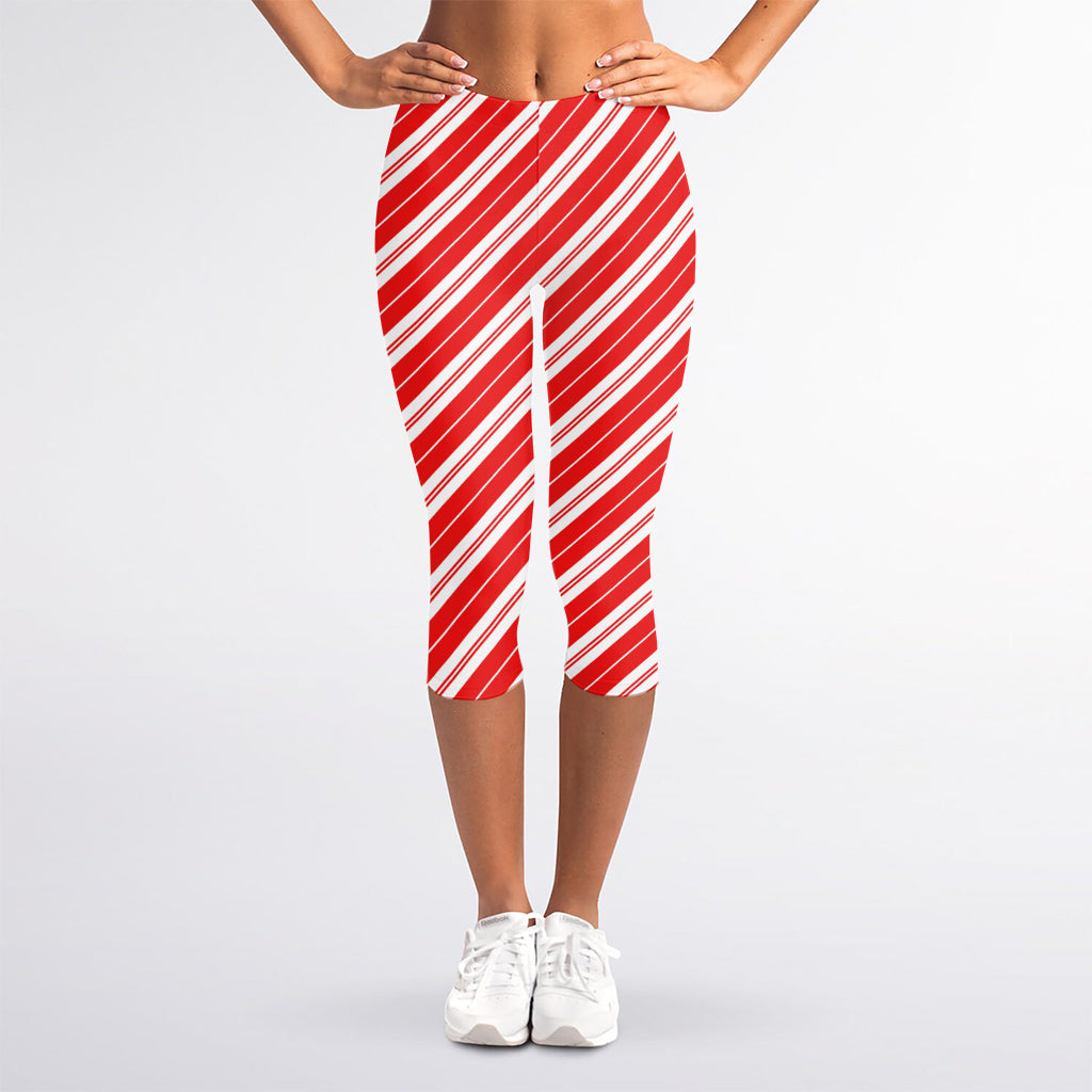 Candy Cane Stripes Pattern Print Women's Capri Leggings
